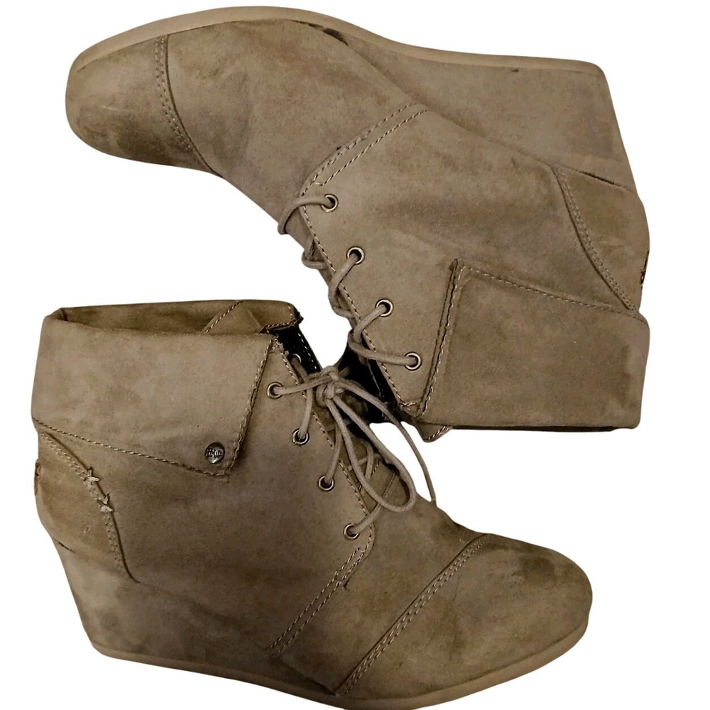 Mad Love Womens Sz 11 Chukka Ankle Booties Wedge Heels Brown Suede Leather #1134